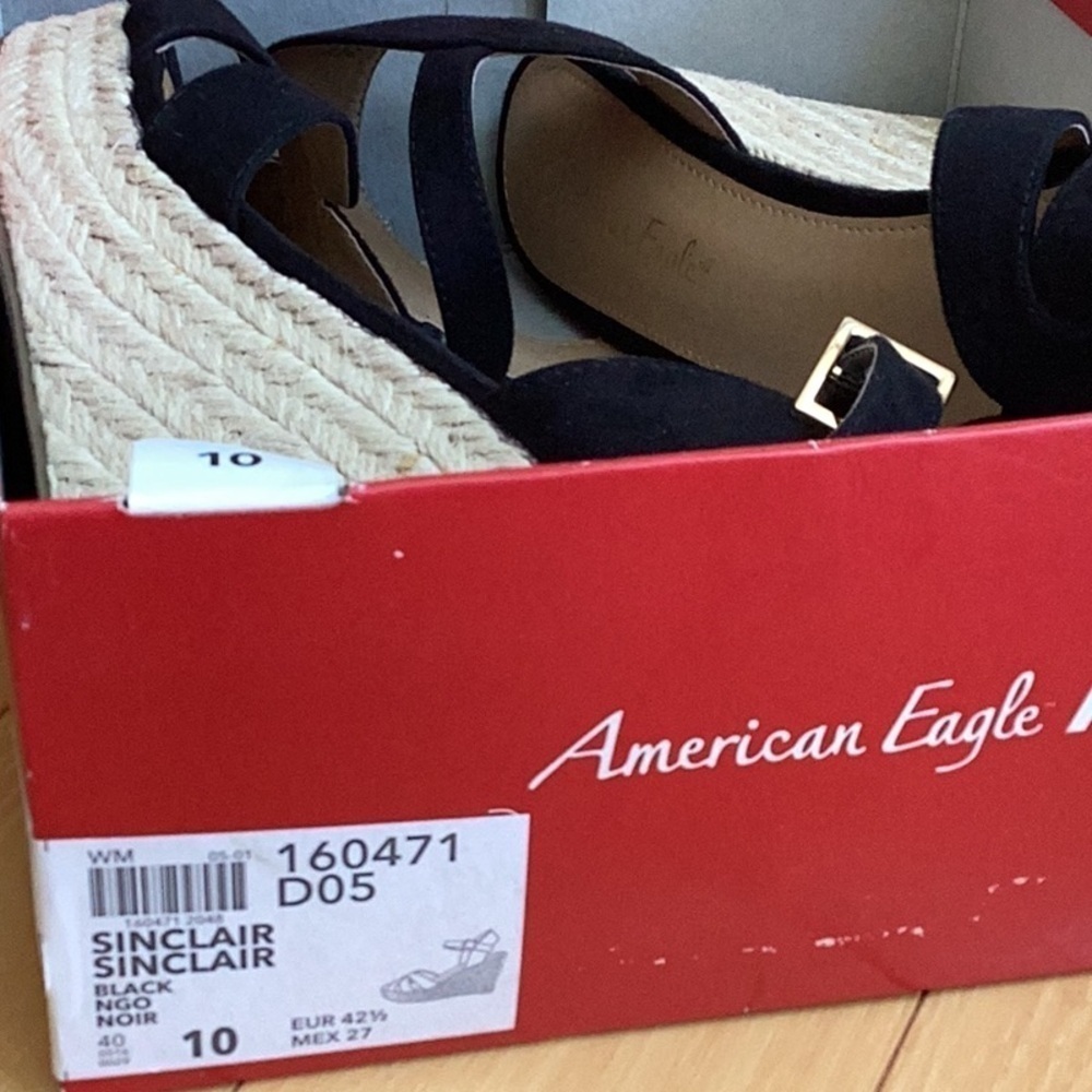 American Eagle by Payless, black fabric espadrille, open toe wedges. Women’s 10 - Picture 8 of 16